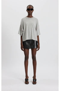 Reversed Boxy Pocket T.Shirt - Grey Marle/Pink