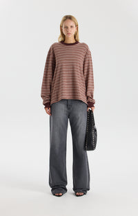 Stripe Slouch L/S T-Shirt - Pink/Orange/Plum