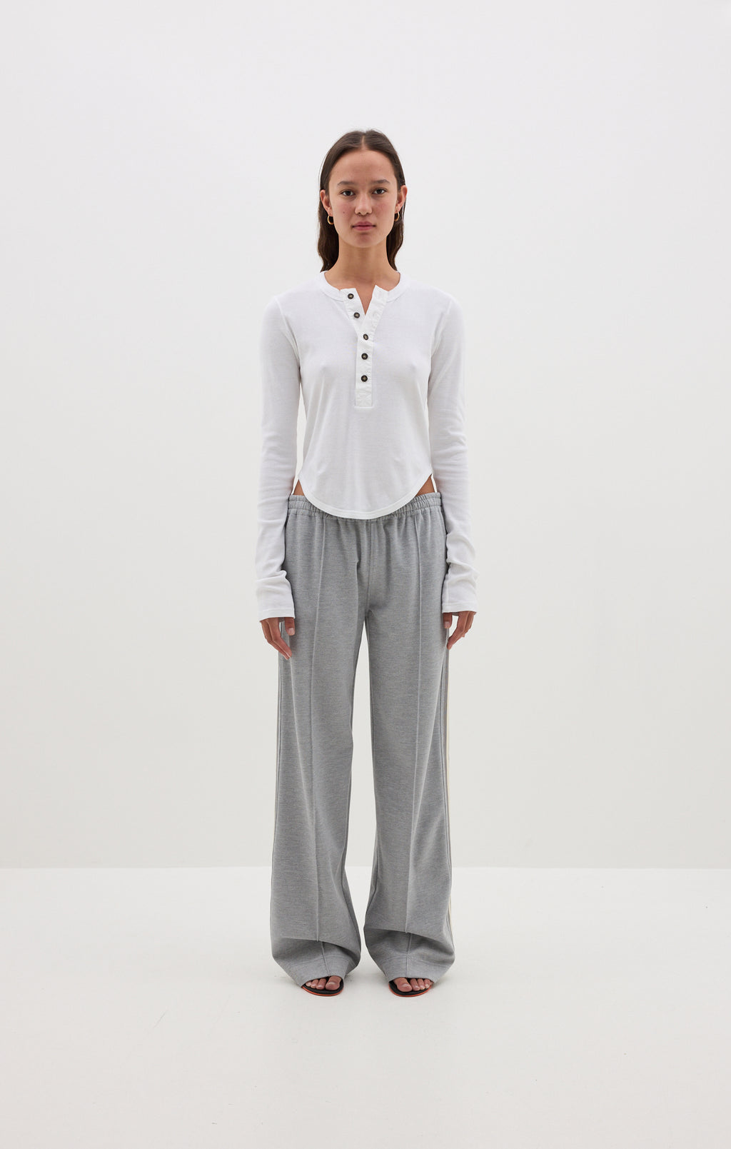 Scoop Hem Placket T.Shirt - White